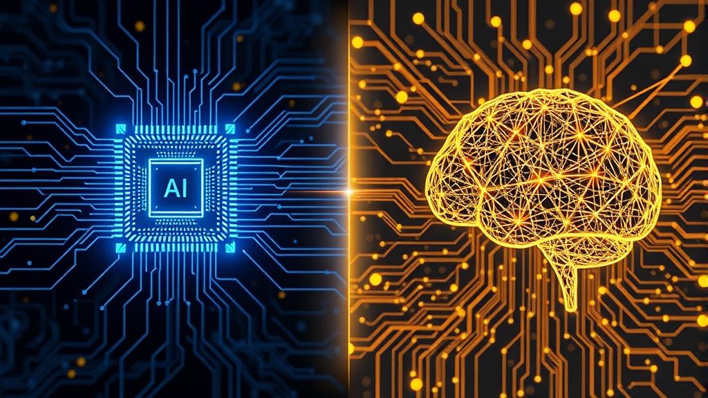 Split-screen visualization: A glowing blue local agent chip connected via fiber optics to a vast golden remote cloud brain.