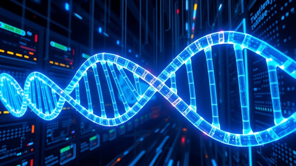 Futuristic digital illustration of biological data infrastructure